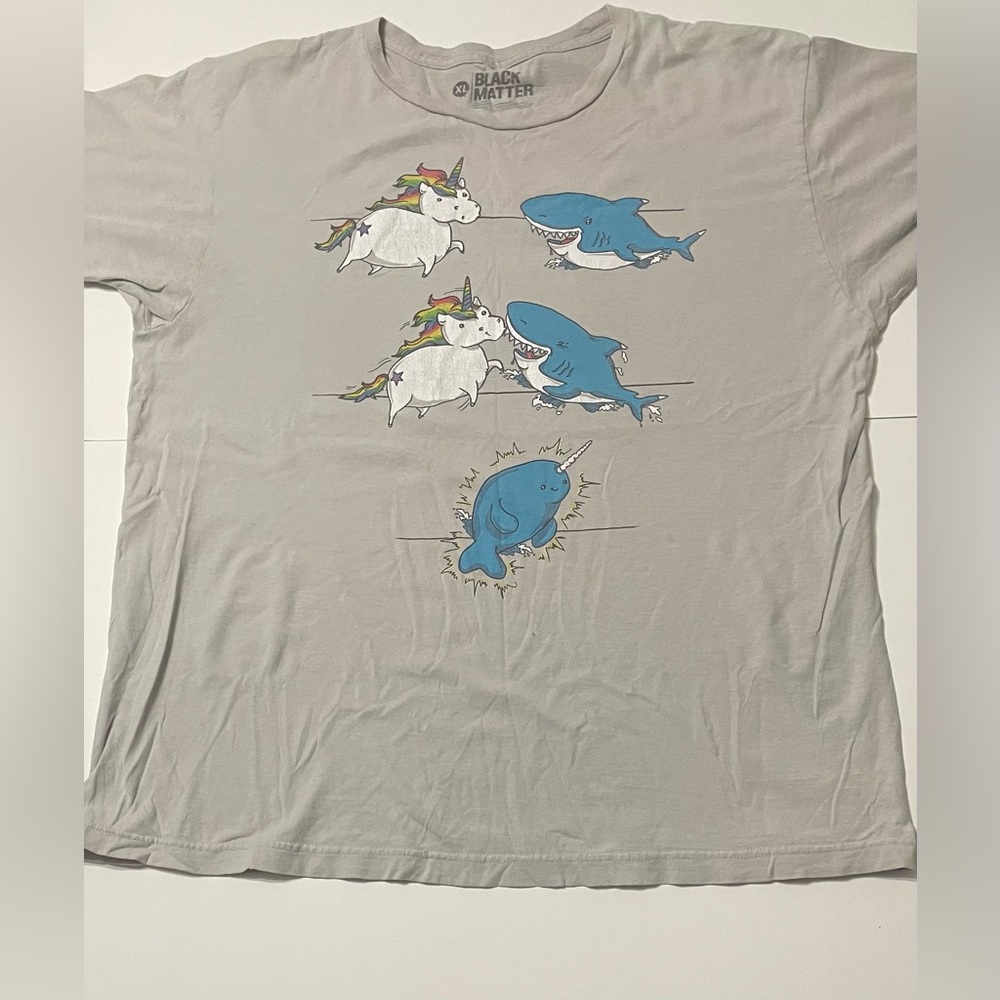 Black Matter Unisex Narwhal Unicorn Short Sleeve Tee XL